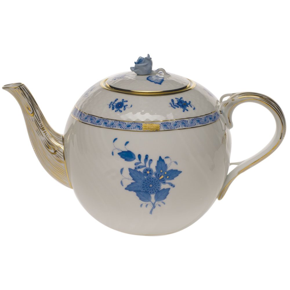 Herend Chinese Bouquet Blue Tea Pot with Rose Teapot, alternate view