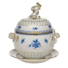 Hand-painted Herend Chinese Bouquet Blue Tureen and Platter in fine porcelain, (4 QT) 12.25in H, on a white background