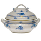 Hand-painted Herend Chinese Bouquet Blue Tureen with Branch Handles in fine porcelain, (4 QT) 10in H, on a white background