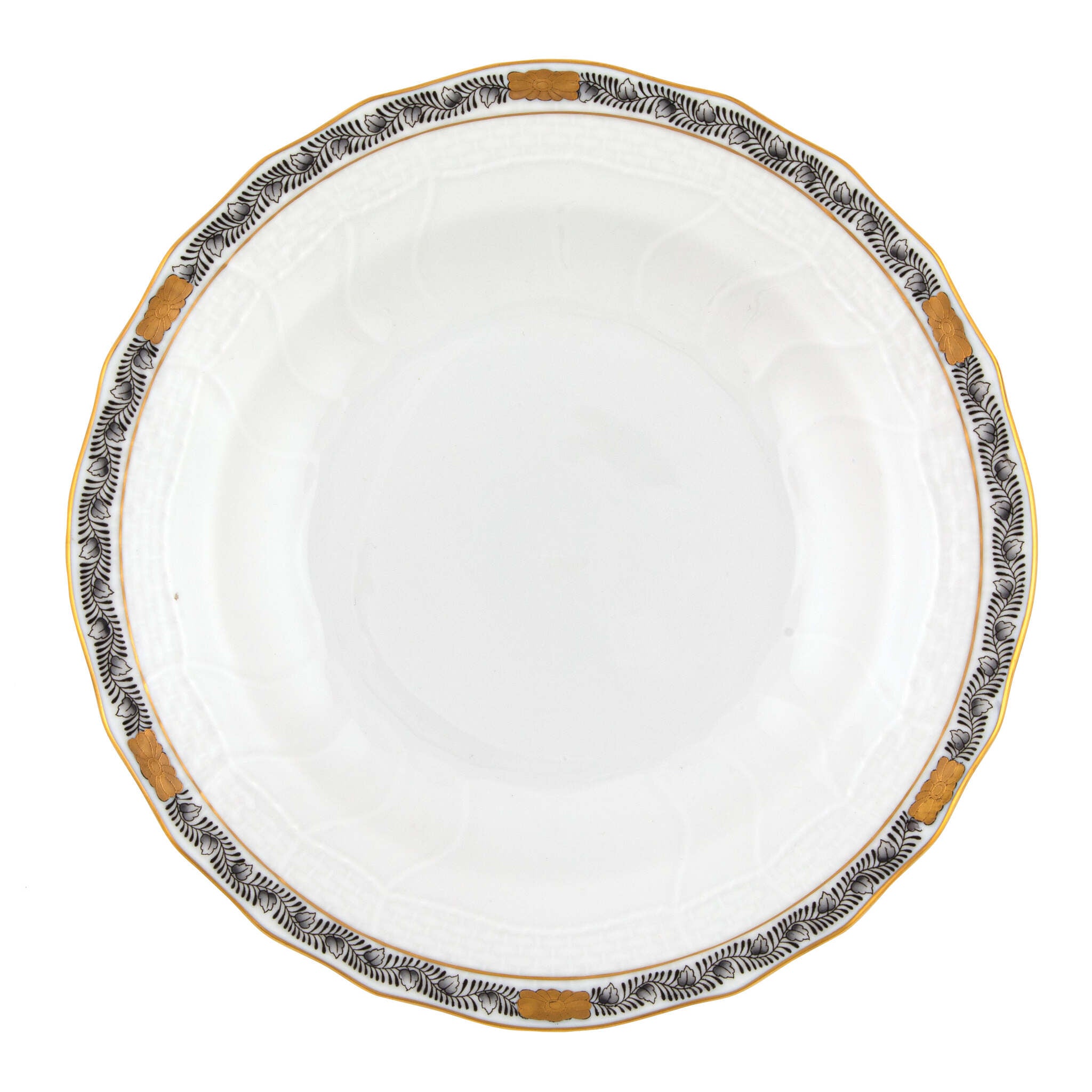 Hand-painted Herend Chinese Bouquet Garland Black Dessert Plate in fine porcelain, 8.25in D, on a white background