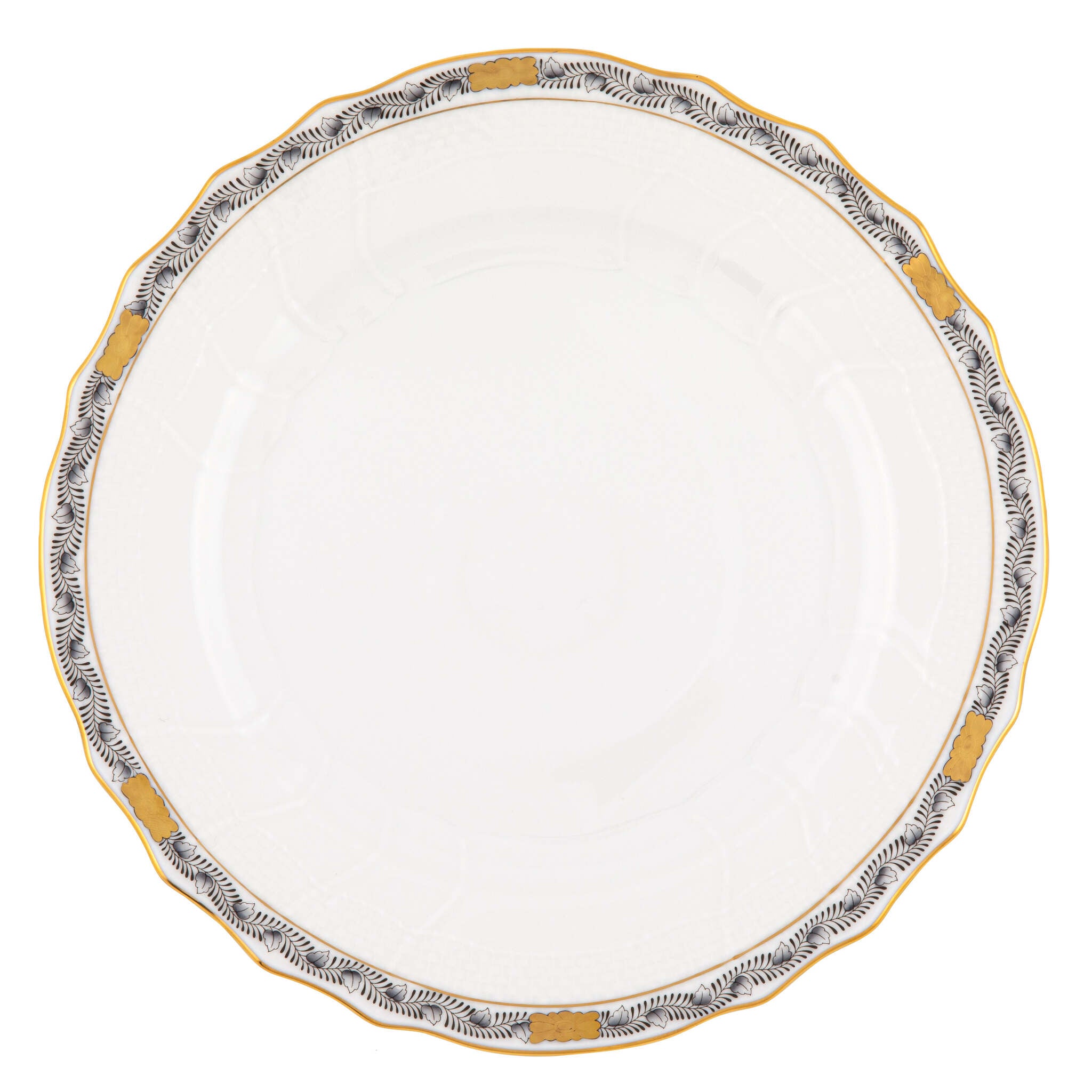 Hand-painted Herend Chinese Bouquet Garland Black Dinner Plate in fine porcelain, 10.5in D, on a white background