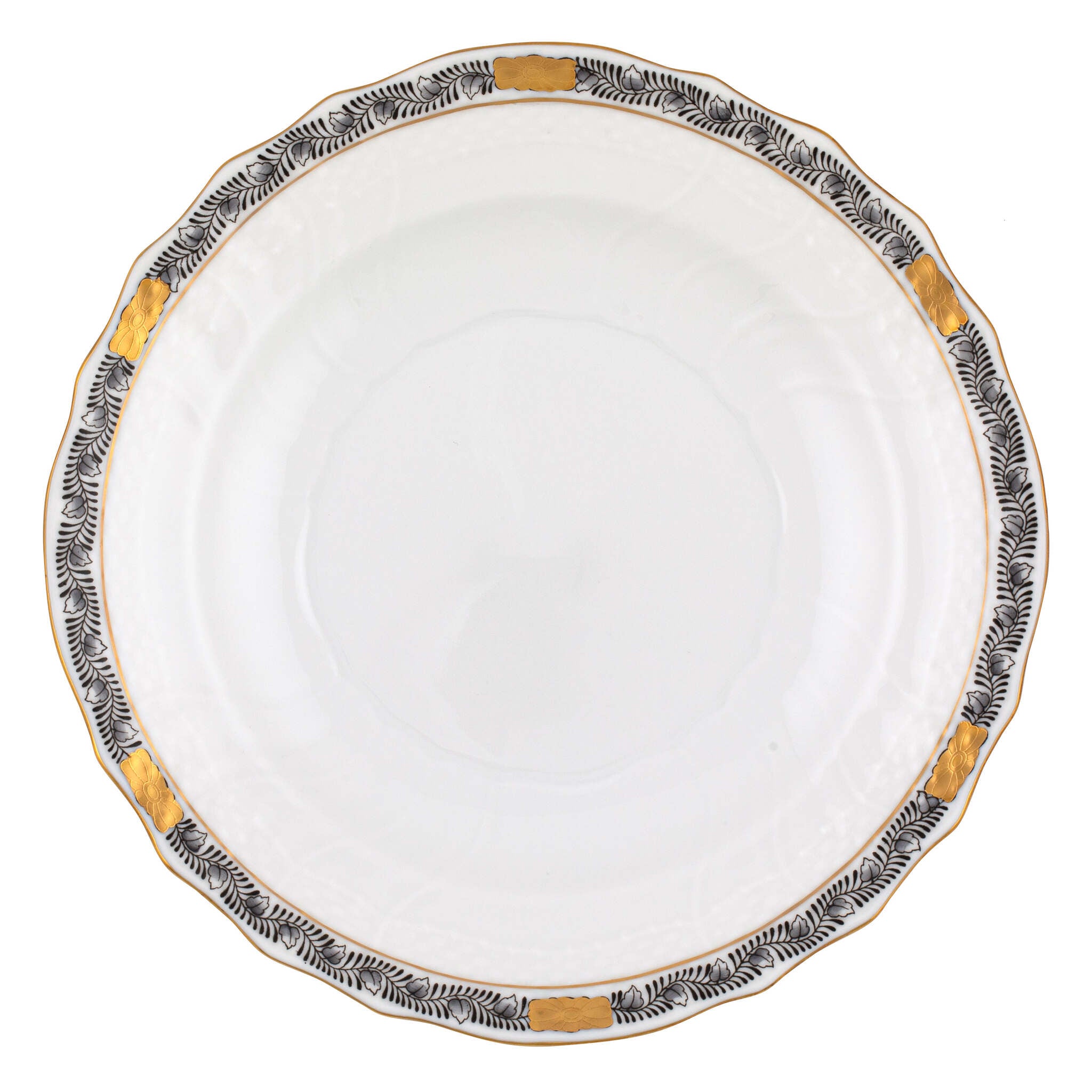 Hand-painted Herend Chinese Bouquet Garland Black Salad Plate in fine porcelain, 7.5in D, on a white background