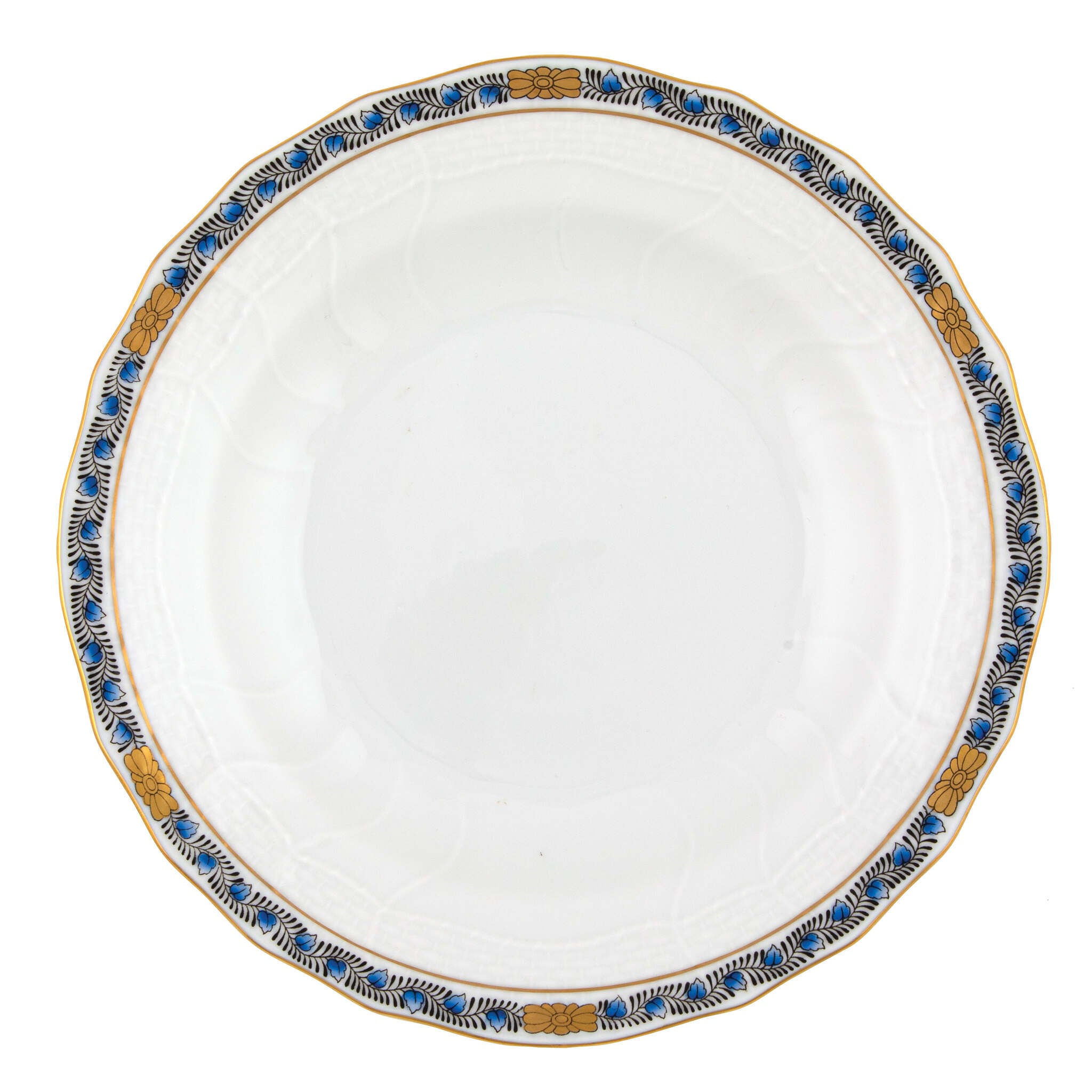 Hand-painted Herend Chinese Bouquet Garland Black Sapphire Dessert Plate in fine porcelain, 8.25in D, on a white background