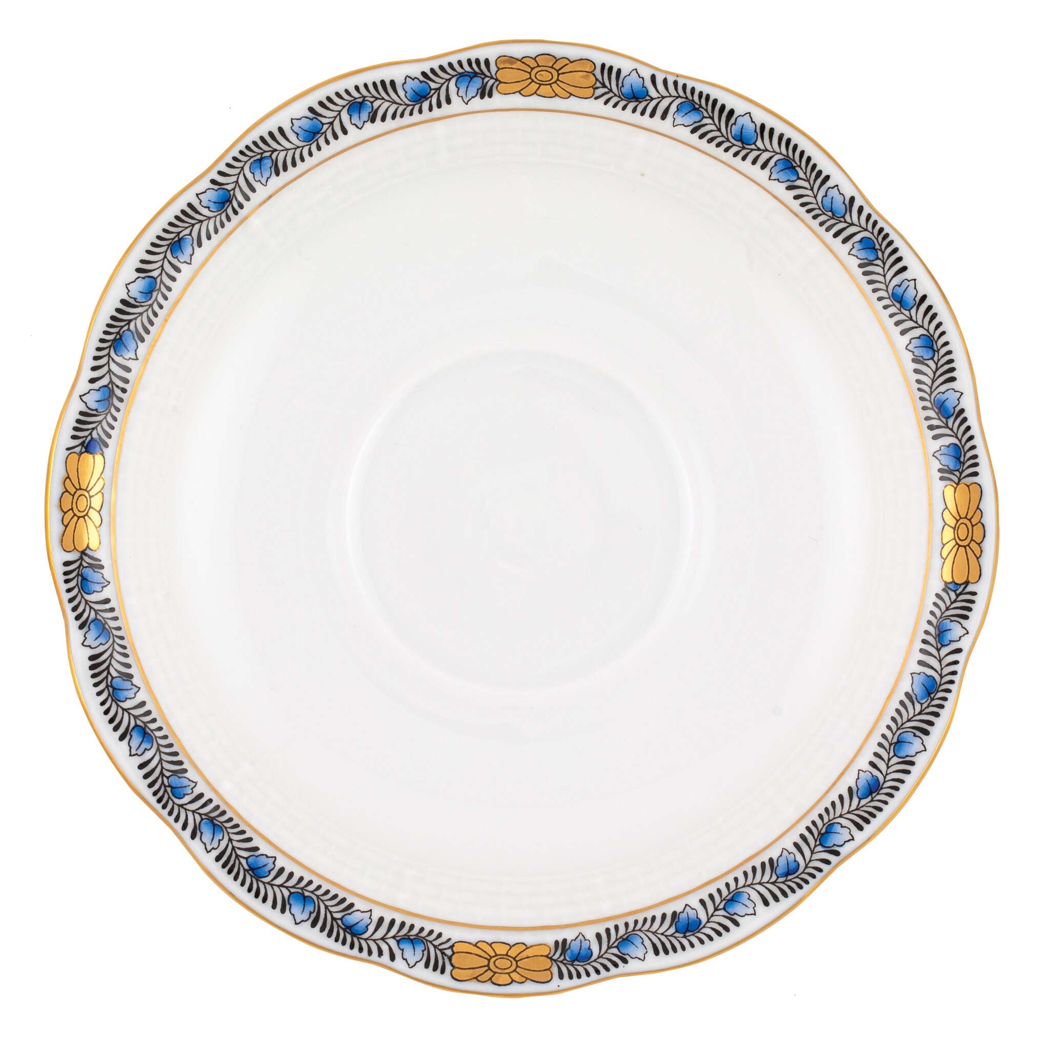 Hand-painted Herend Chinese Bouquet Garland Black Sapphire Tea Saucer Cup & Saucer Set in fine porcelain, 6in D, on a white background