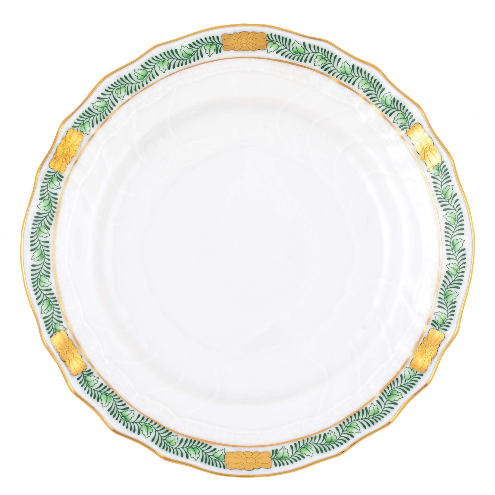 Hand-painted Herend Chinese Bouquet Garland Green Bread and Butter Plate in fine porcelain, 6in D, on a white background