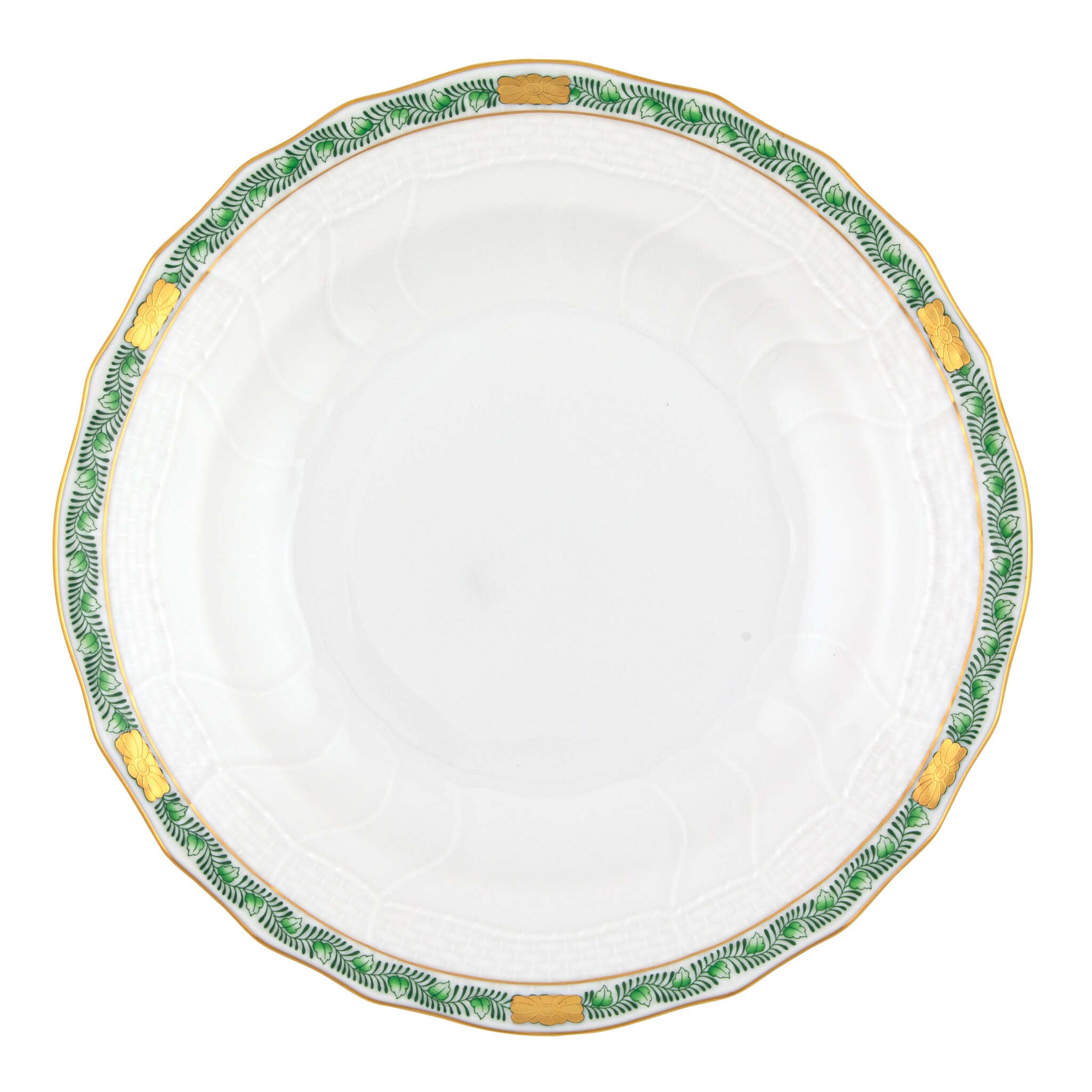 Hand-painted Herend Chinese Bouquet Garland Green Dessert Plate in fine porcelain, 8.25in D, on a white background