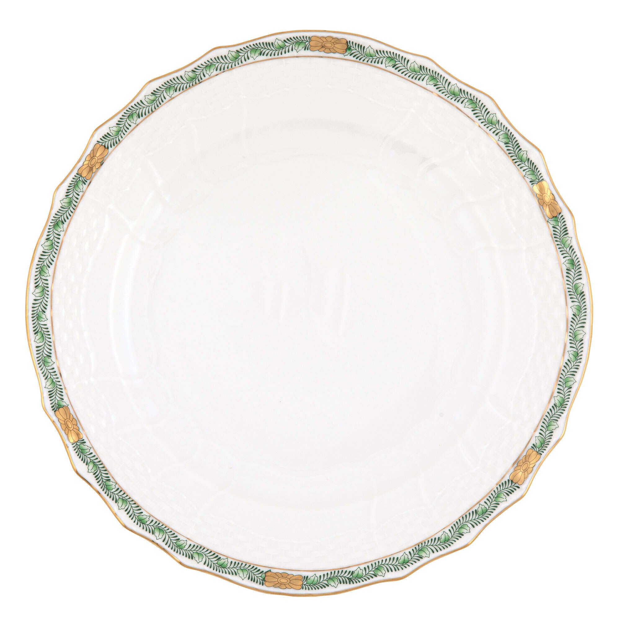 Hand-painted Herend Chinese Bouquet Garland Green Service Plate in fine porcelain, 11in D, on a white background