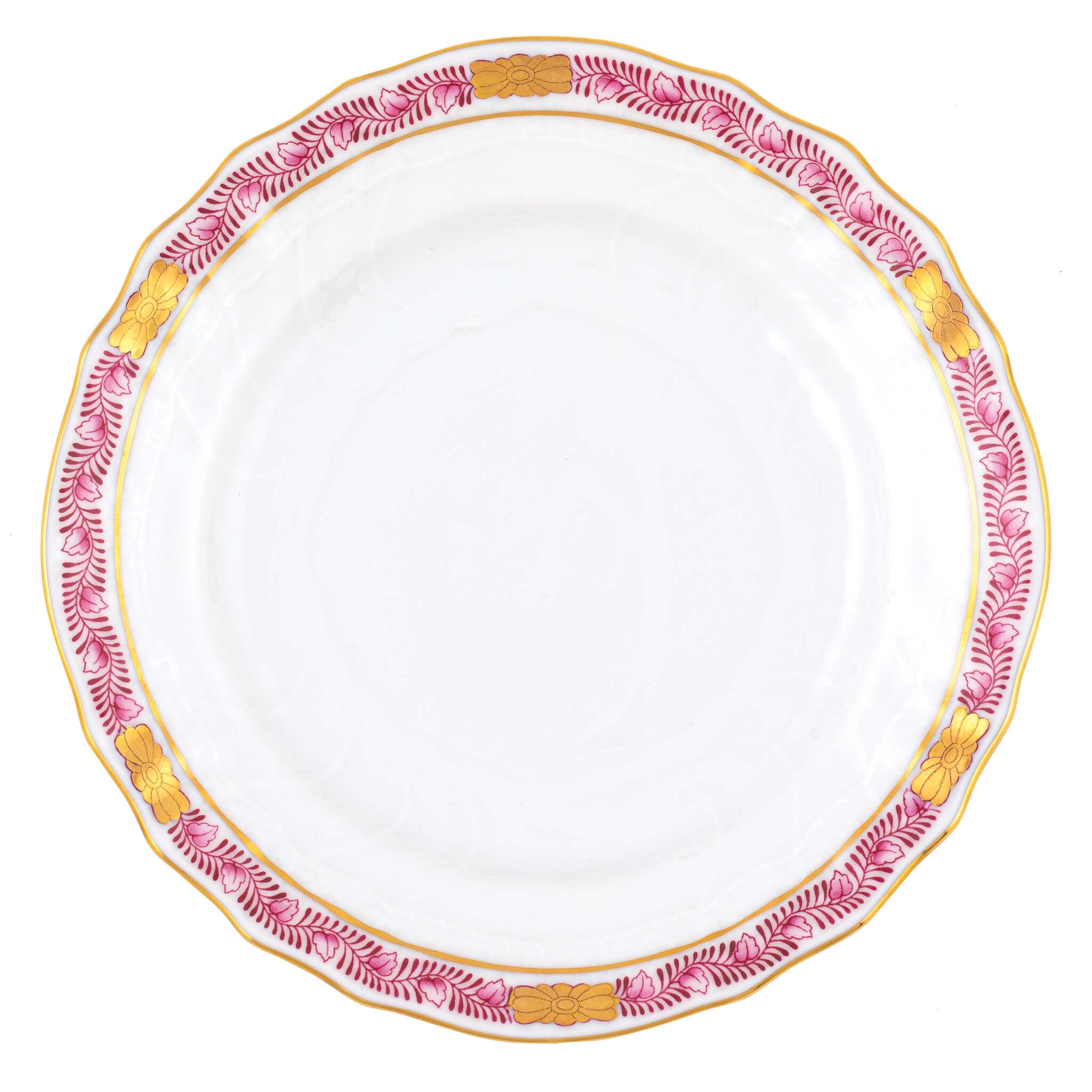 Hand-painted Herend Chinese Bouquet Garland Raspberry Bread and Butter Plate in fine porcelain, 6in D, on a white background