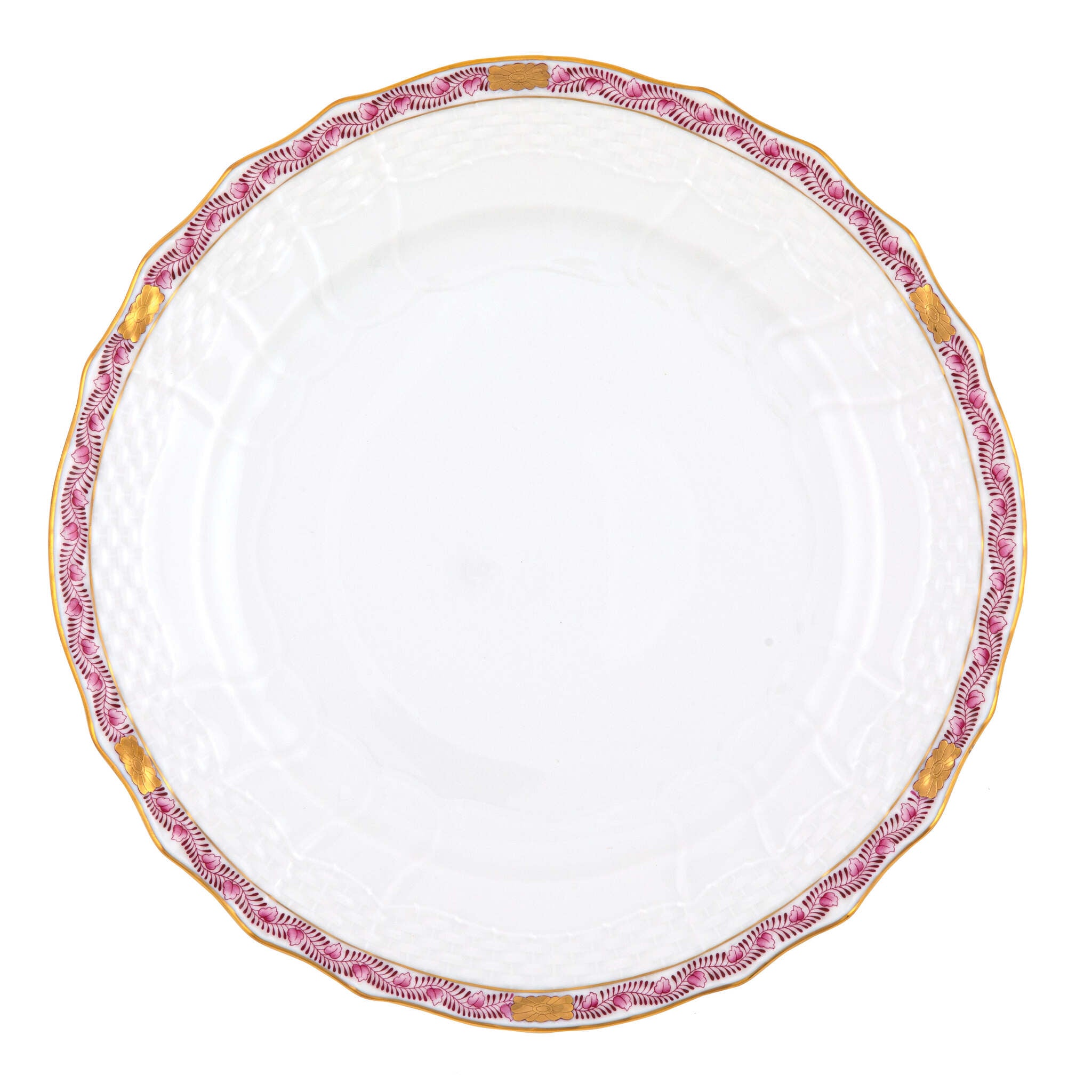 Hand-painted Herend Chinese Bouquet Garland Raspberry Service Plate in fine porcelain, 11in D, on a white background