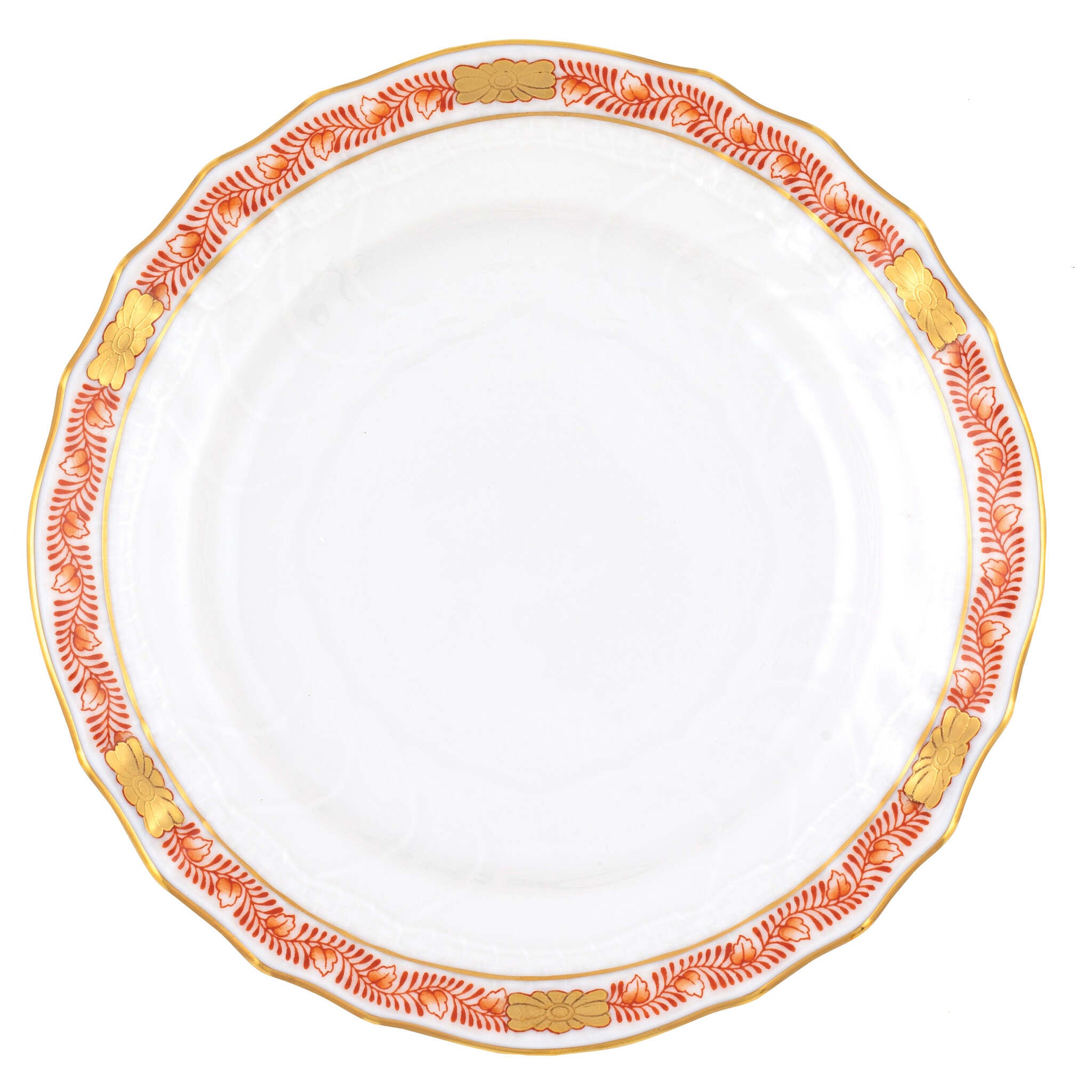 Hand-painted Herend Chinese Bouquet Garland Rust Bread and Butter Plate in fine porcelain, 6in D, on a white background