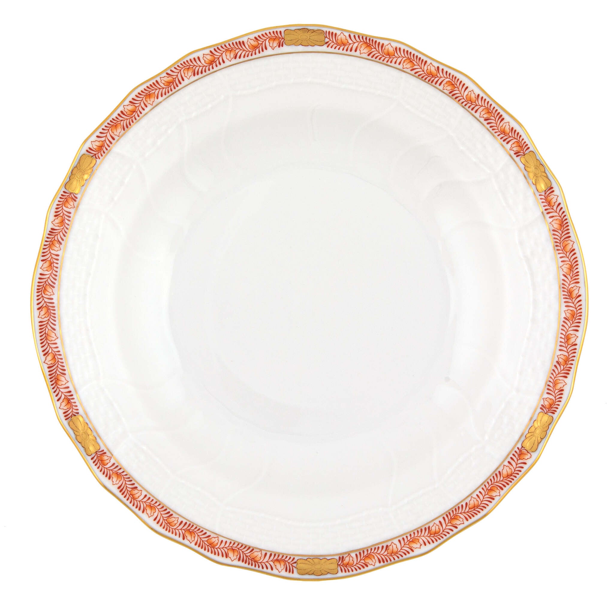 Hand-painted Herend Chinese Bouquet Garland Rust Dessert Plate in fine porcelain, 8.25in D, on a white background