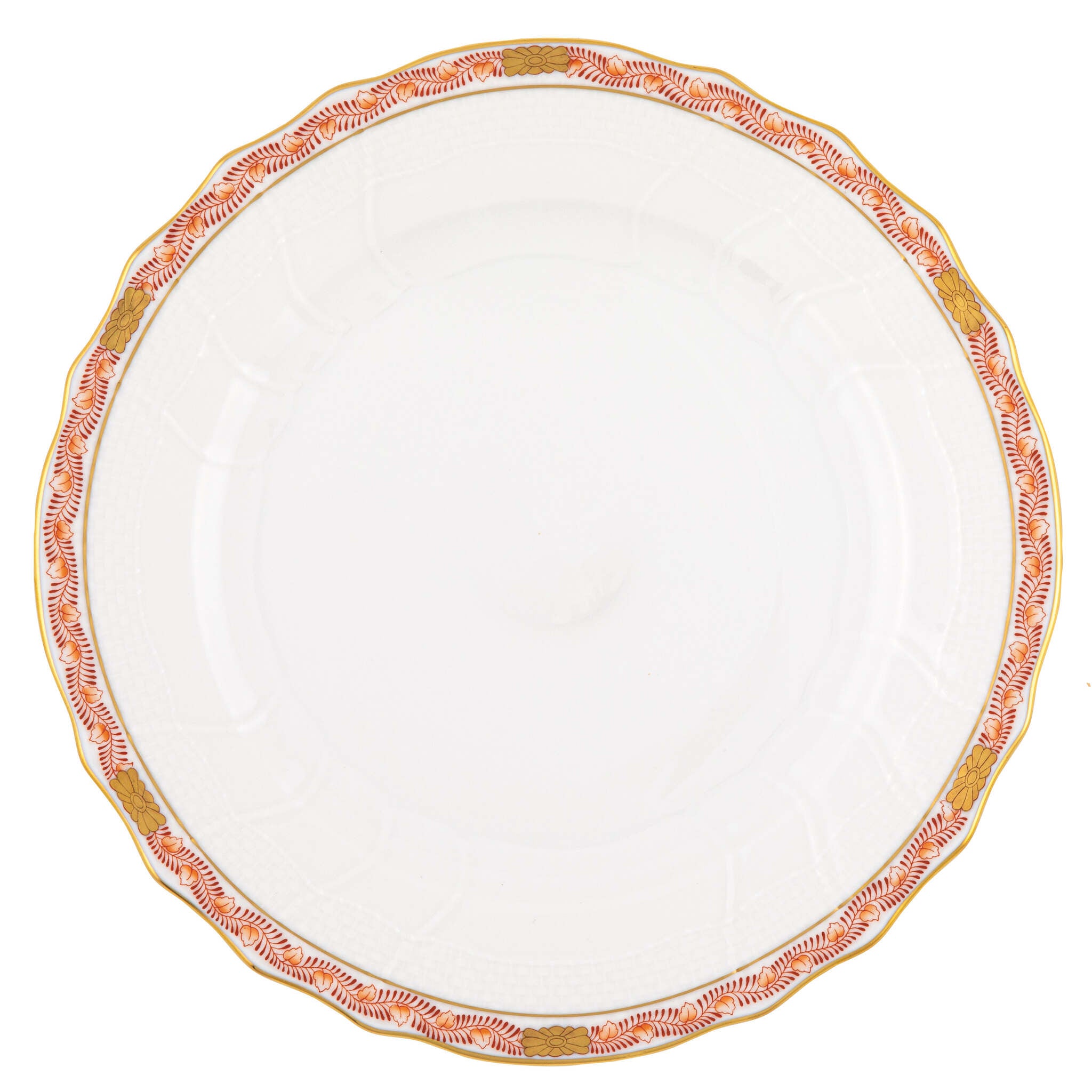 Hand-painted Herend Chinese Bouquet Garland Rust Dinner Plate in fine porcelain, 10.5in D, on a white background