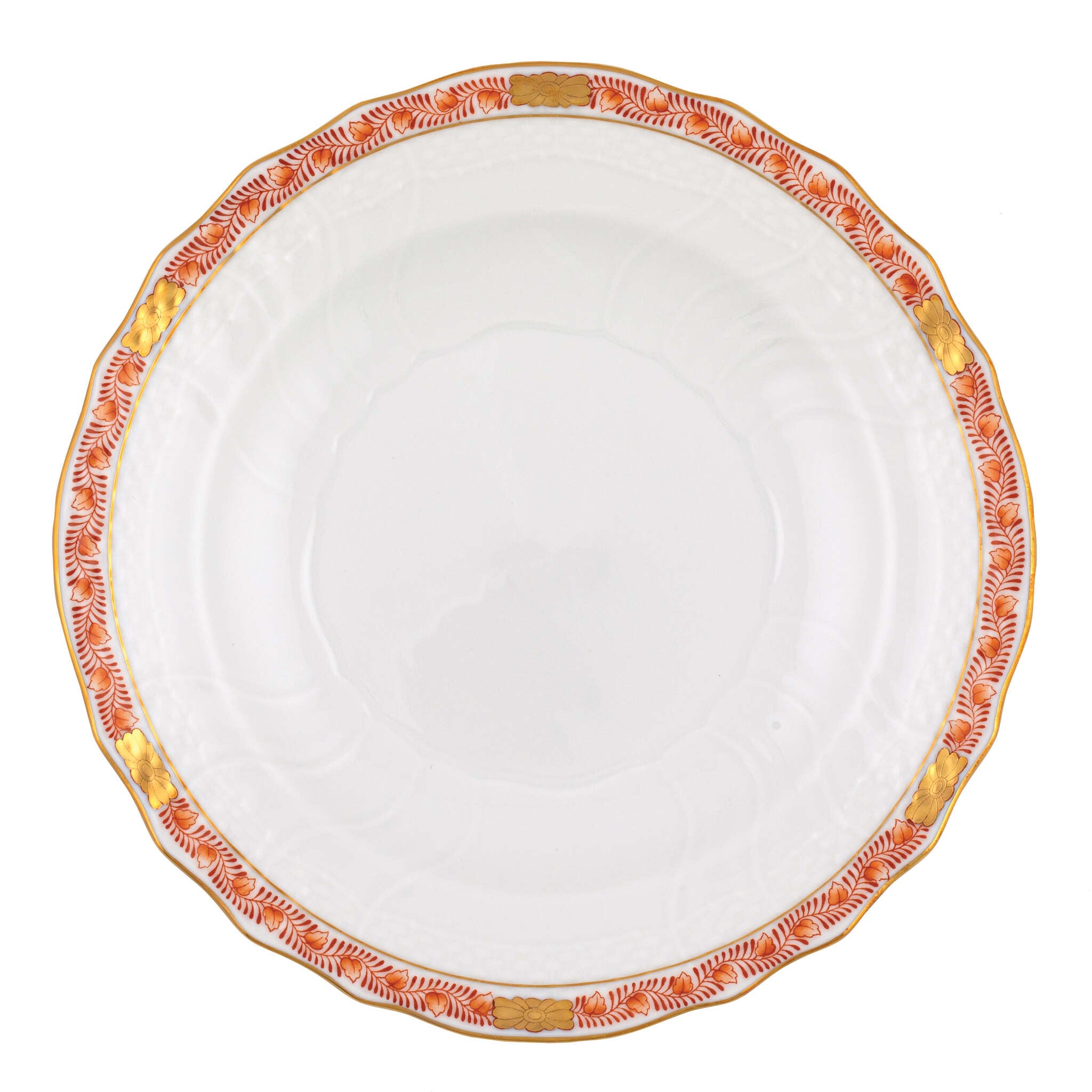 Hand-painted Herend Chinese Bouquet Garland Rust Salad Plate in fine porcelain, 7.5in D, on a white background
