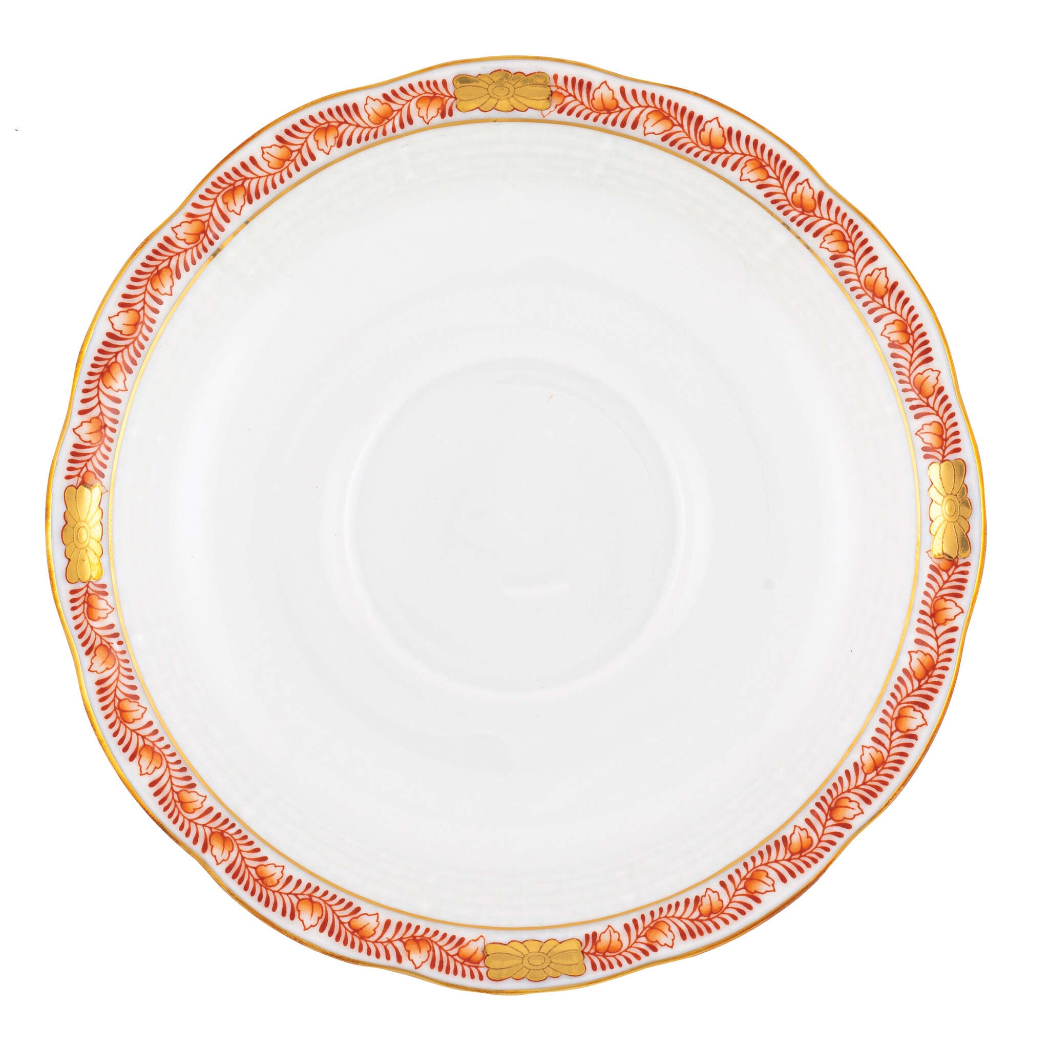Hand-painted Herend Chinese Bouquet Garland Rust Tea Saucer Cup & Saucer Set in fine porcelain, 6in D, on a white background