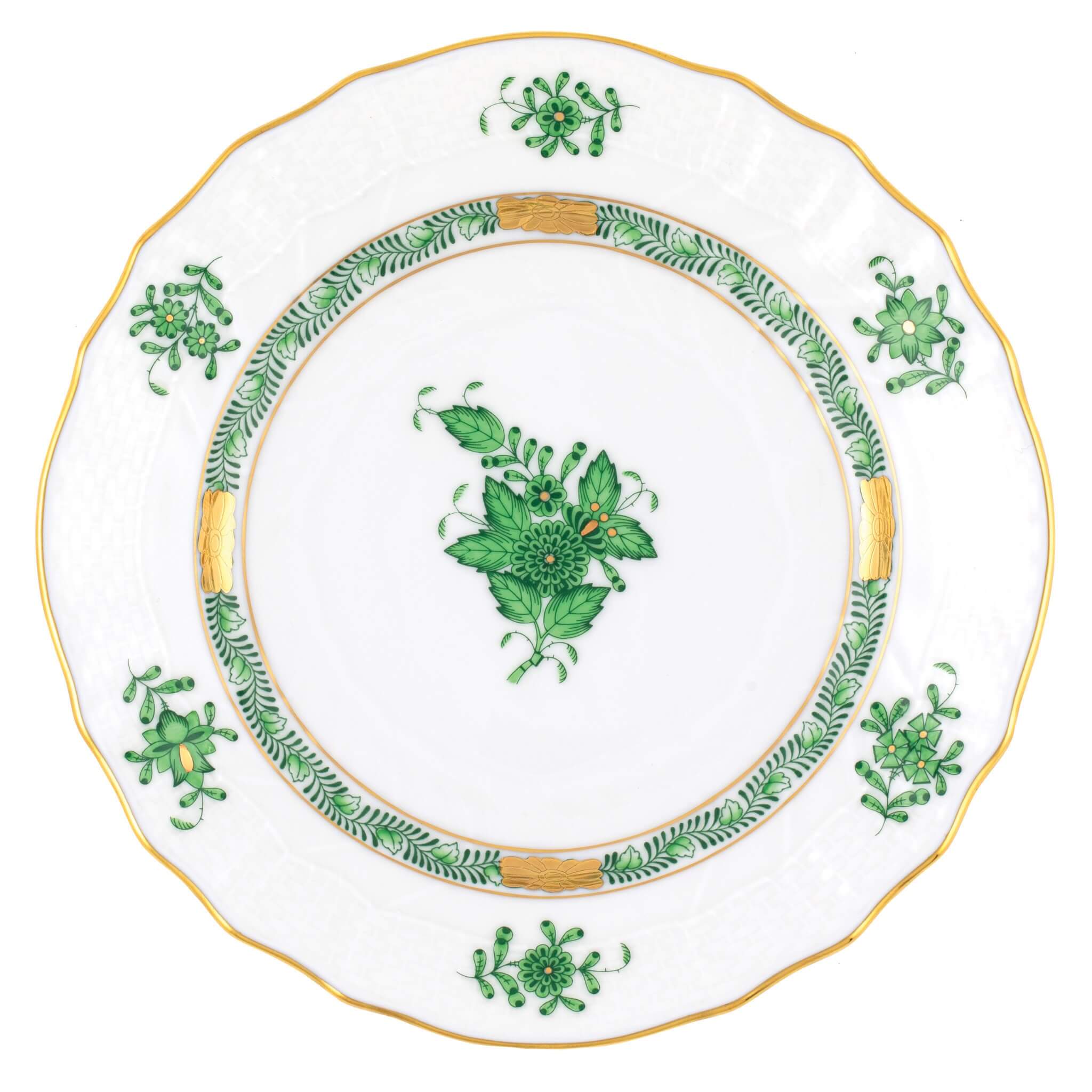 Hand-painted Herend Chinese Bouquet Green Bread and Butter Plate Bread & Butter Plate in fine porcelain, 6in D, on a white background