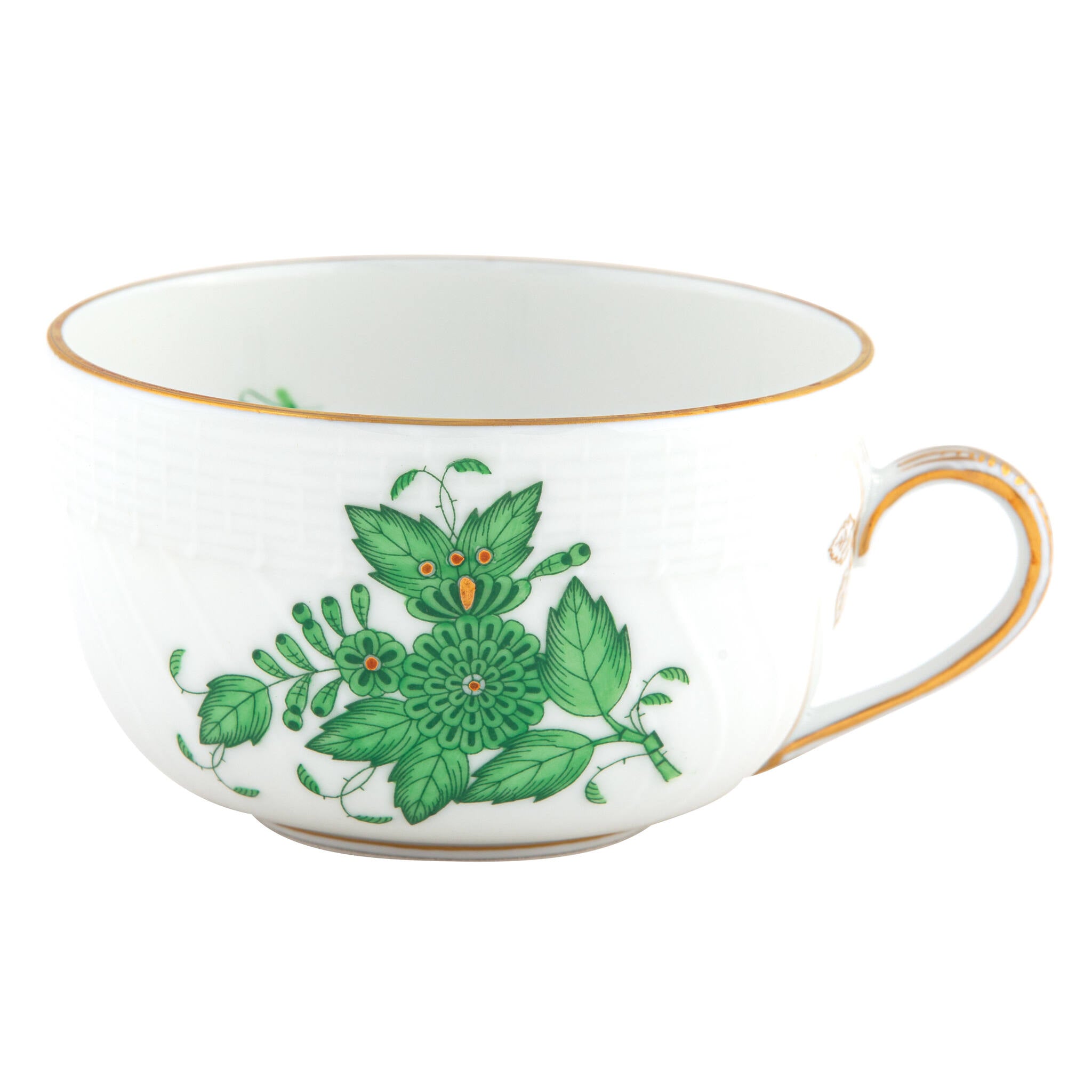 Hand-painted Herend Chinese Bouquet Green Canton Cup Teacup in fine porcelain, on a white background