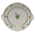 Hand-painted Herend Chinese Bouquet Green Chop Plate with Handles in fine porcelain, 12in D, on a white background