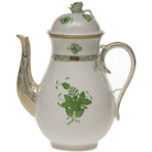 Hand-painted Herend Chinese Bouquet Green Coffee Pot with Rose Coffeepot in fine porcelain, (60 OZ) 10in H, on a white background