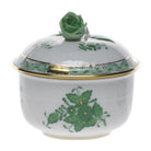 Hand-painted Herend Chinese Bouquet Green Covered Sugar with Rose Sugar Bowl in fine porcelain, (6 OZ) 4in H, on a white background