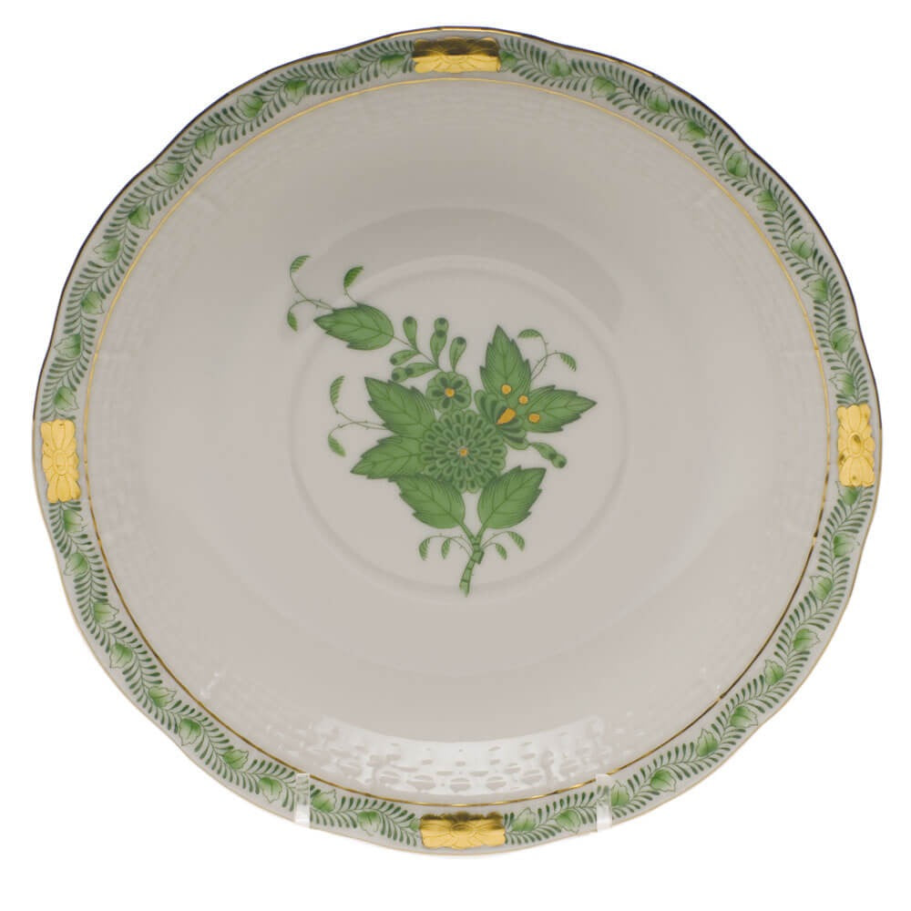 Hand-painted Herend Chinese Bouquet Green Cream Soup Stand Cream Soup Bowl in fine porcelain, 7.25in D, on a white background