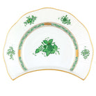 Hand-painted Herend Chinese Bouquet Green Crescent Salad Salad Plate in fine porcelain, 7.25in L X 5in W, on a white background