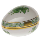 Hand-painted Herend Chinese Bouquet Green Egg Bonbon Candy Dish in fine porcelain, 3in L X 3in H, on a white background