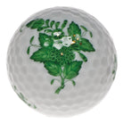 Hand-painted Herend Chinese Bouquet Green Golf Ball Paperweight in fine porcelain, 1.75in D, on a white background