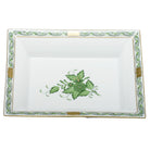 Hand-painted Herend Chinese Bouquet Green Jewelry Tray Decorative Plate in fine porcelain, 7.5in L X 6.25in W, on a white background