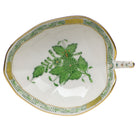 Hand-painted Herend Chinese Bouquet Green Leaf Tray Decorative Plate in fine porcelain, 4.5in L X 3in W, on a white background