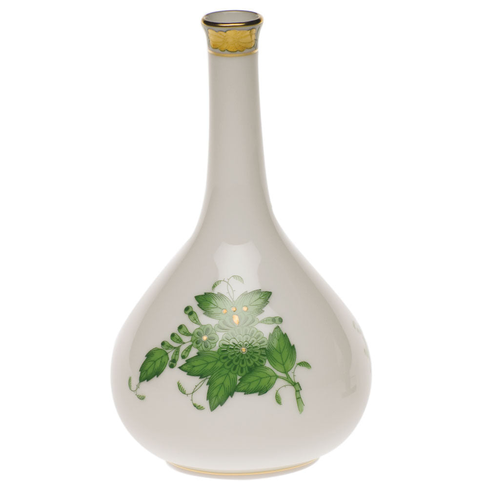 Hand-painted Herend Chinese Bouquet Green Medium Bud Vase in fine porcelain, 5.25in H, on a white background