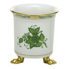 Hand-painted Herend Chinese Bouquet Green Mini Cachepot with Feet in fine porcelain, 3.75in L X 4in H, on a white background