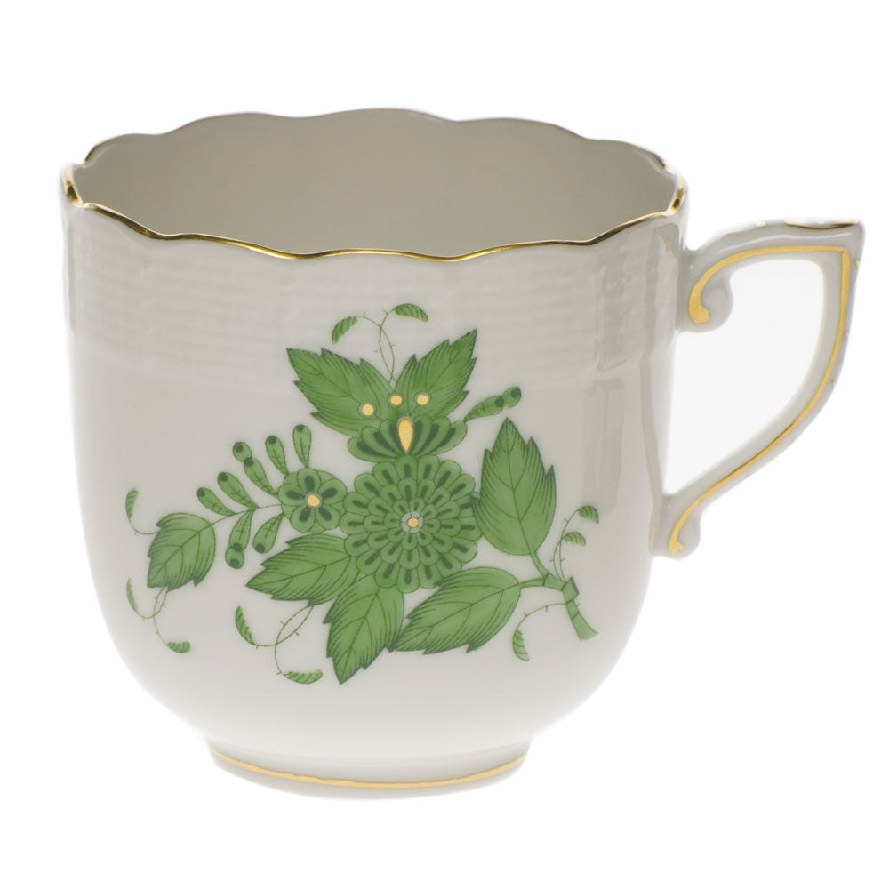 Hand-painted Herend Chinese Bouquet Green Mocha Cup in fine porcelain, on a white background