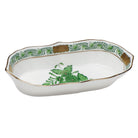 Hand-painted Herend Chinese Bouquet Green Narrow Pin Dish Decorative Plate in fine porcelain, 5in L X 1in H, on a white background