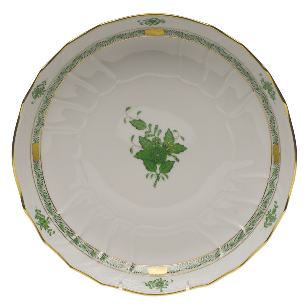 Hand-painted Herend Chinese Bouquet Green Open Vegetable Bowl in fine porcelain, 10.5in D, on a white background
