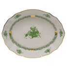 Hand-painted Herend Chinese Bouquet Green Oval Dish in fine porcelain, 8.25in L X 6.75in W, on a white background