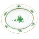 Hand-painted Herend Chinese Bouquet Green Oval Vegetable Dish Serving Bowl in fine porcelain, 10in L X 8in W, on a white background