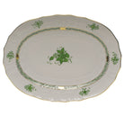 Hand-painted Herend Chinese Bouquet Green Platter in fine porcelain, 17in L X 12.5in W, on a white background