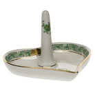 Hand-painted Herend Chinese Bouquet Green Ring Holder Garnishment in fine porcelain, 4in L X 2.5in H, on a white background