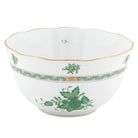 Hand-painted Herend Chinese Bouquet Green Round Bowl in fine porcelain, (3.5 PT) 7.5in D, on a white background