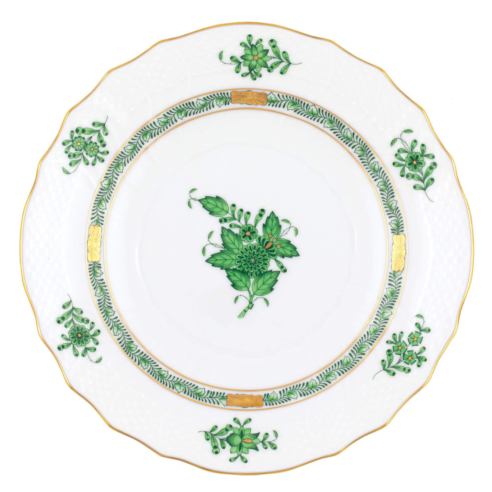 Hand-painted Herend Chinese Bouquet Green Salad Plate in fine porcelain, 7.5in D, on a white background