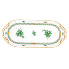 Hand-painted Herend Chinese Bouquet Green Sandwich Tray in fine porcelain, 14.5in L X 6in W, on a white background