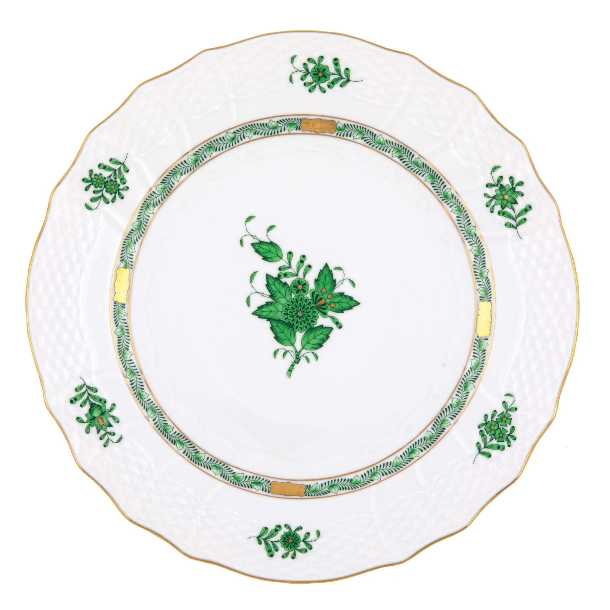 Hand-painted Herend Chinese Bouquet Green Service Plate Charger & Service Plate in fine porcelain, 11in D, on a white background