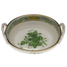 Hand-painted Herend Chinese Bouquet Green Small Basket with Handles in fine porcelain, 2.75in L X 2.25in W, on a white background