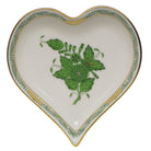Hand-painted Herend Chinese Bouquet Green Small Heart Tray Decorative Plate in fine porcelain, 4in L X 4in W, on a white background