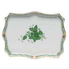 Hand-painted Herend Chinese Bouquet Green Small Tray Decorative Plate in fine porcelain, 7.5in L X 5.5in W, on a white background