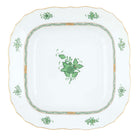 Hand-painted Herend Chinese Bouquet Green Square Fruit Dish in fine porcelain, 11in SQ, on a white background