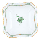 Hand-painted Herend Chinese Bouquet Green Square Salad Bowl in fine porcelain, 10in SQ, on a white background