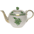 Hand-painted Herend Chinese Bouquet Green Tea Pot with Butterfly Teapot in fine porcelain, (12 OZ) 4in H, on a white background
