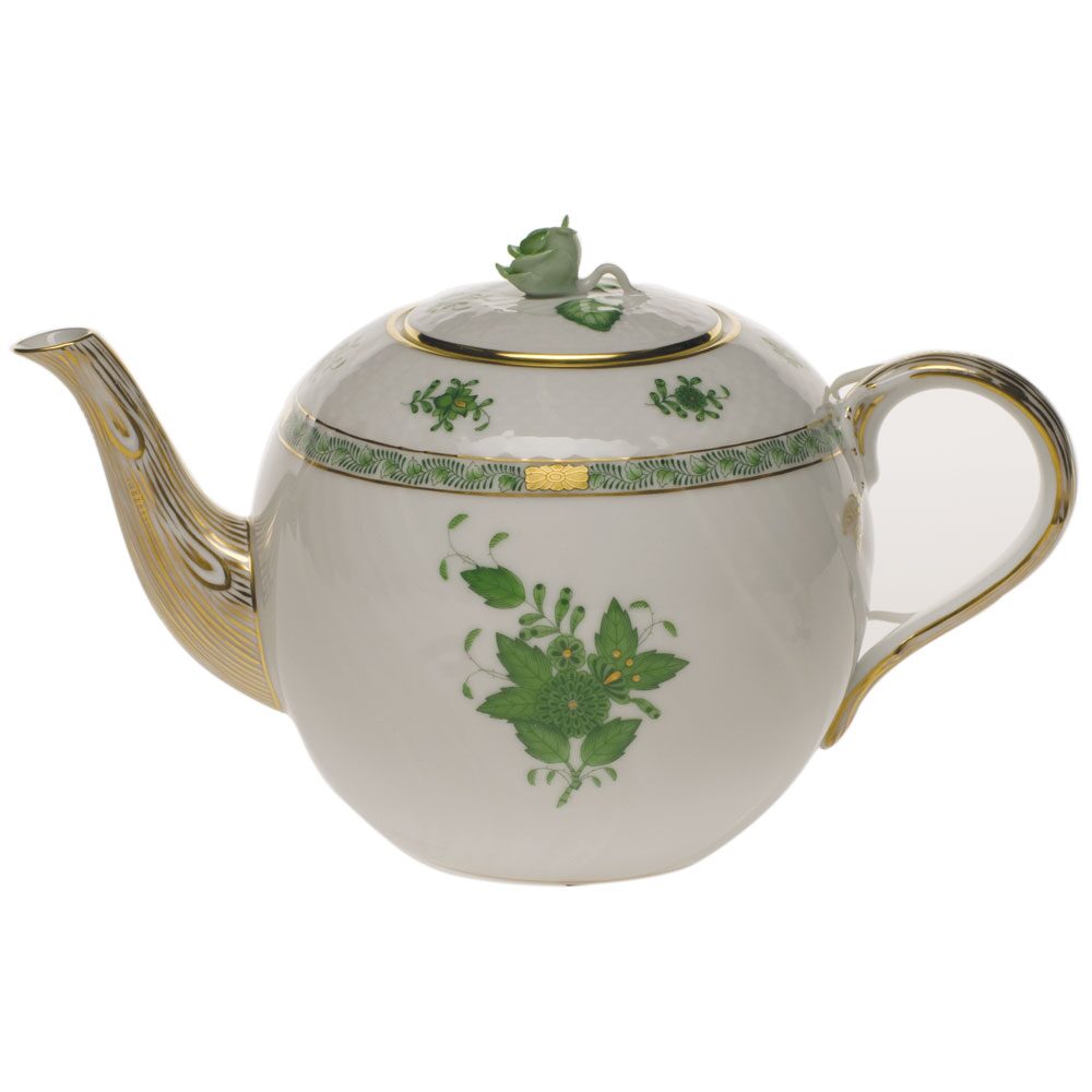 Herend Chinese Bouquet Green Tea Pot with Rose Teapot, alternate view