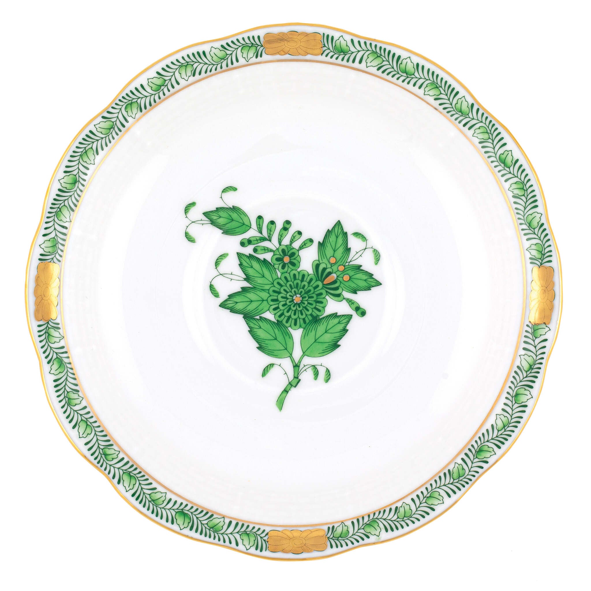 Hand-painted Herend Chinese Bouquet Green Tea Saucer Cup & Saucer Set in fine porcelain, 6in D, on a white background